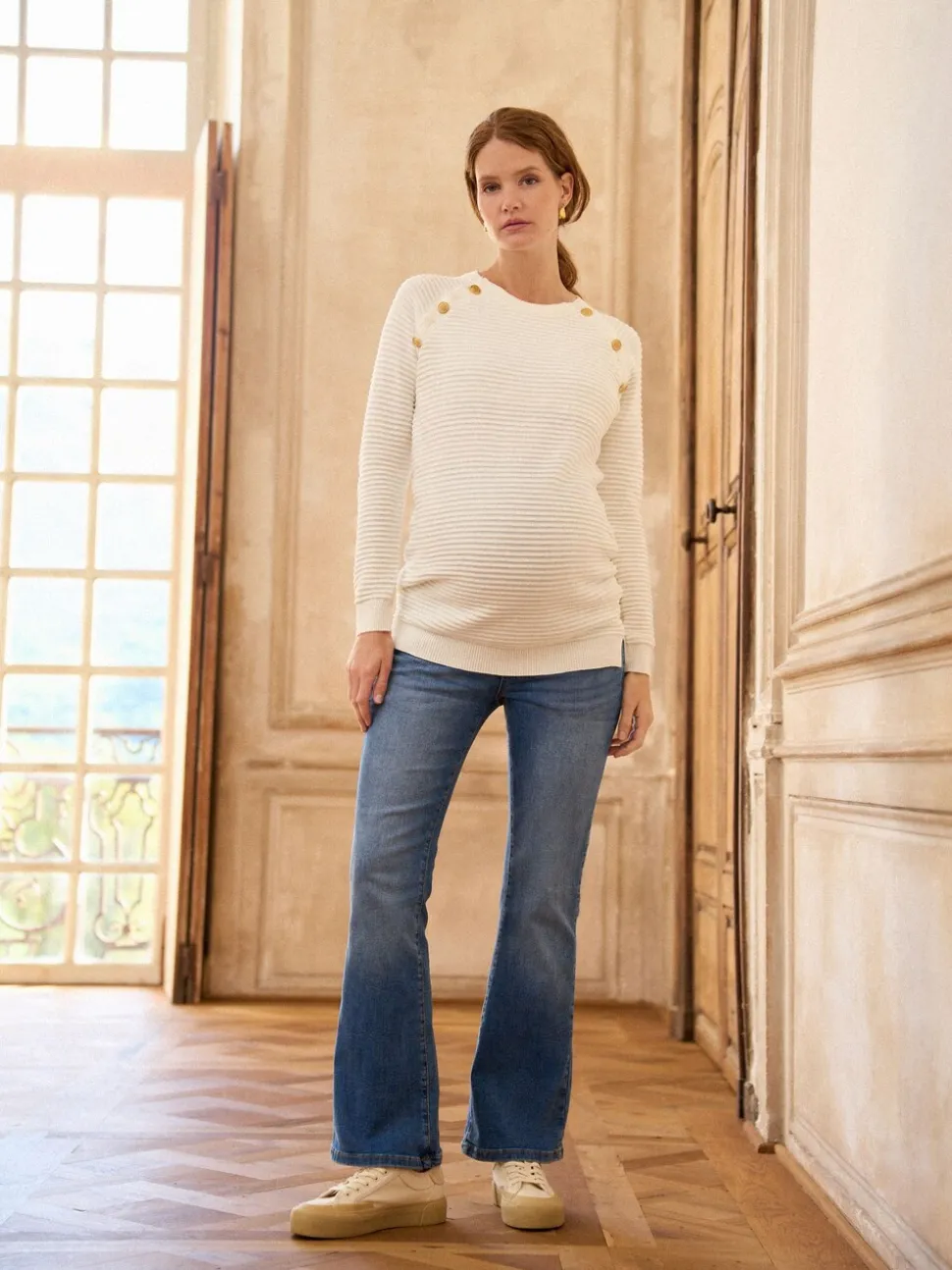 Jean évasé Seraphine Premium en tissu bio de Grossesse overbump