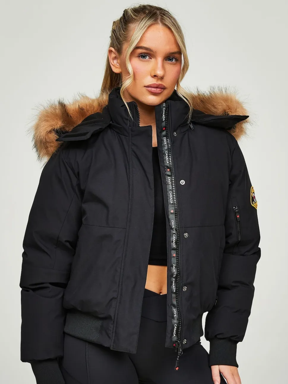 Jet Black - Veste Zavetti Canada Olivia Bomber 100% coton pour femme