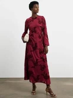 Joanna Hope Robe longue Magisculpt texturée fleurie rouge bordeaux