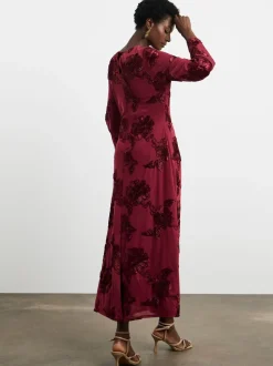 Joanna Hope Robe longue Magisculpt texturée fleurie rouge bordeaux