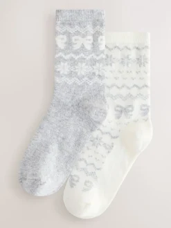 Joli motif Fair Isle gris - Lot 2 paires de chaussettes en laine Mélange