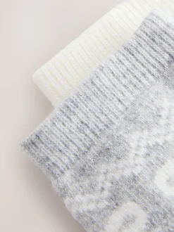 Joli motif Fair Isle gris - Lot 2 paires de chaussettes en laine Mélange