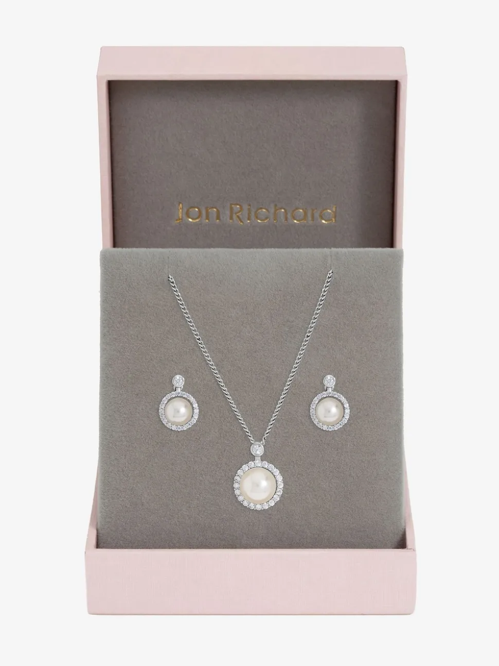 Jon Richard Coffret cadeau plaqué et cubique en zircone perle Halo