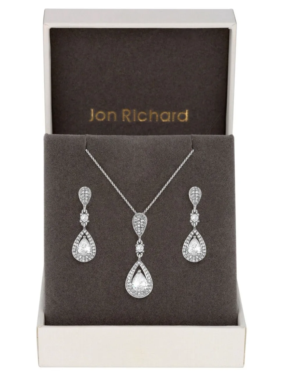 Jon Richard Collier et boucles d'oreilles assortis en cristal clair pavé 3 Tier Silhouette en A Drop
