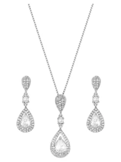 Jon Richard Collier et boucles d'oreilles assortis en cristal clair pavé 3 Tier Silhouette en A Drop