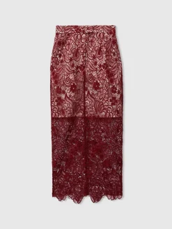 Jupe crayon mi-longue en dentelle transparente Reiss Flo