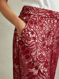 Jupe crayon mi-longue en dentelle transparente Reiss Flo