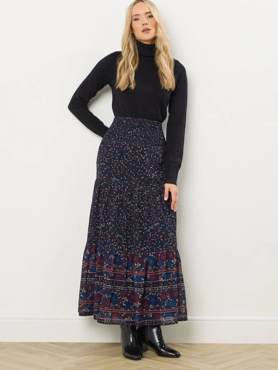 Jupe Long Tall Sally Fleurie à bordures étagées