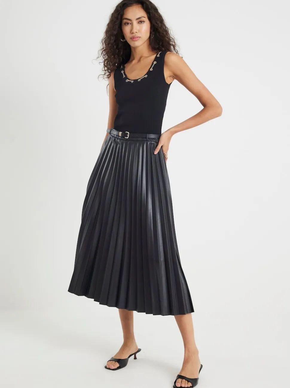 Jupe midi plissée River Island similicuir