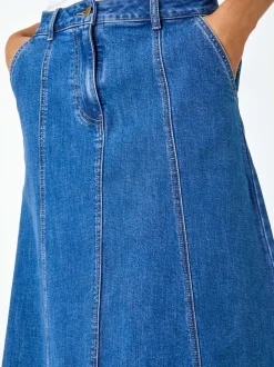 Jupe mi-longue à empiècements en jean Roman en coton