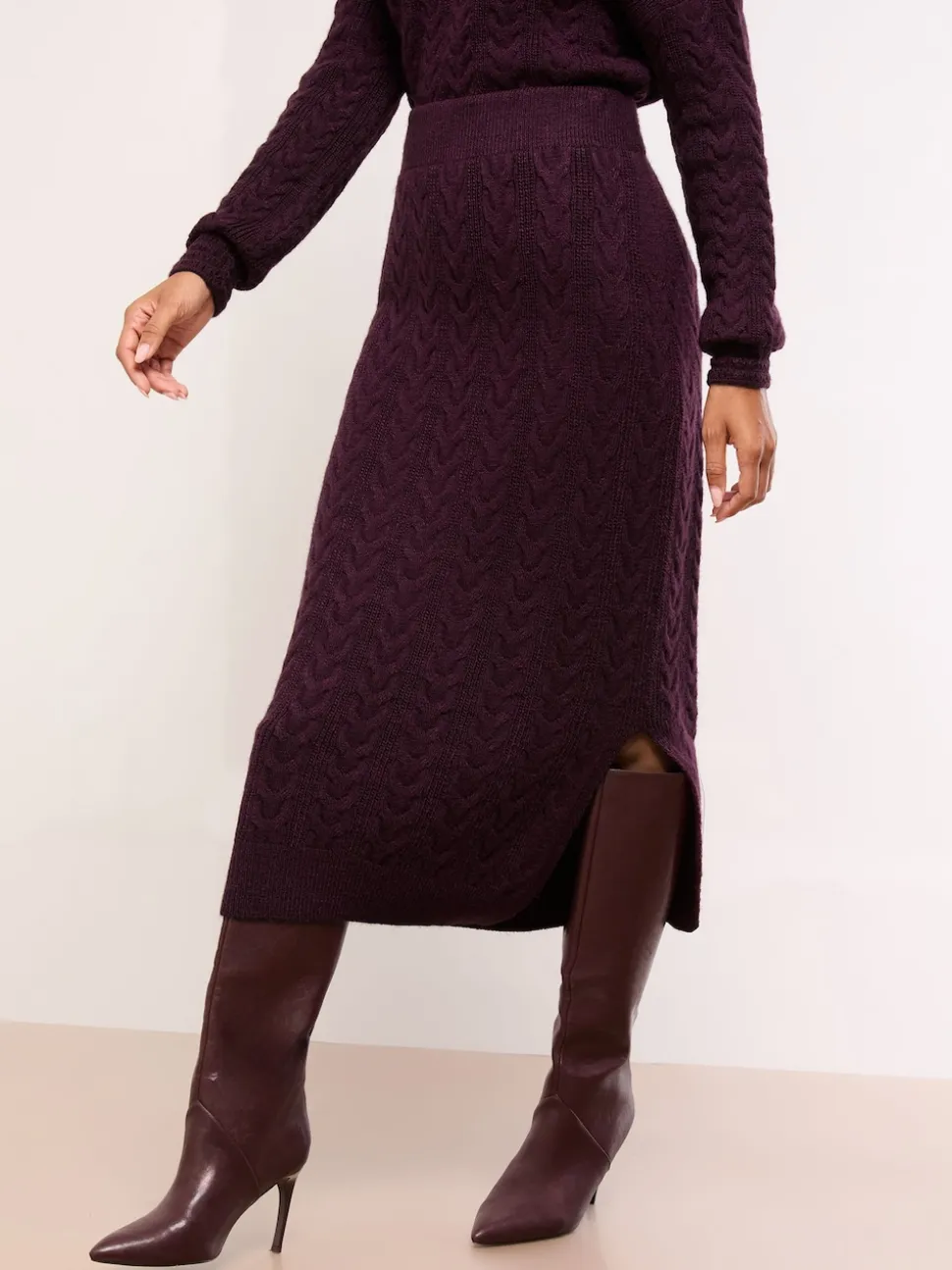Jupe mi-longue Lipsy Co Ord en maille torsadée