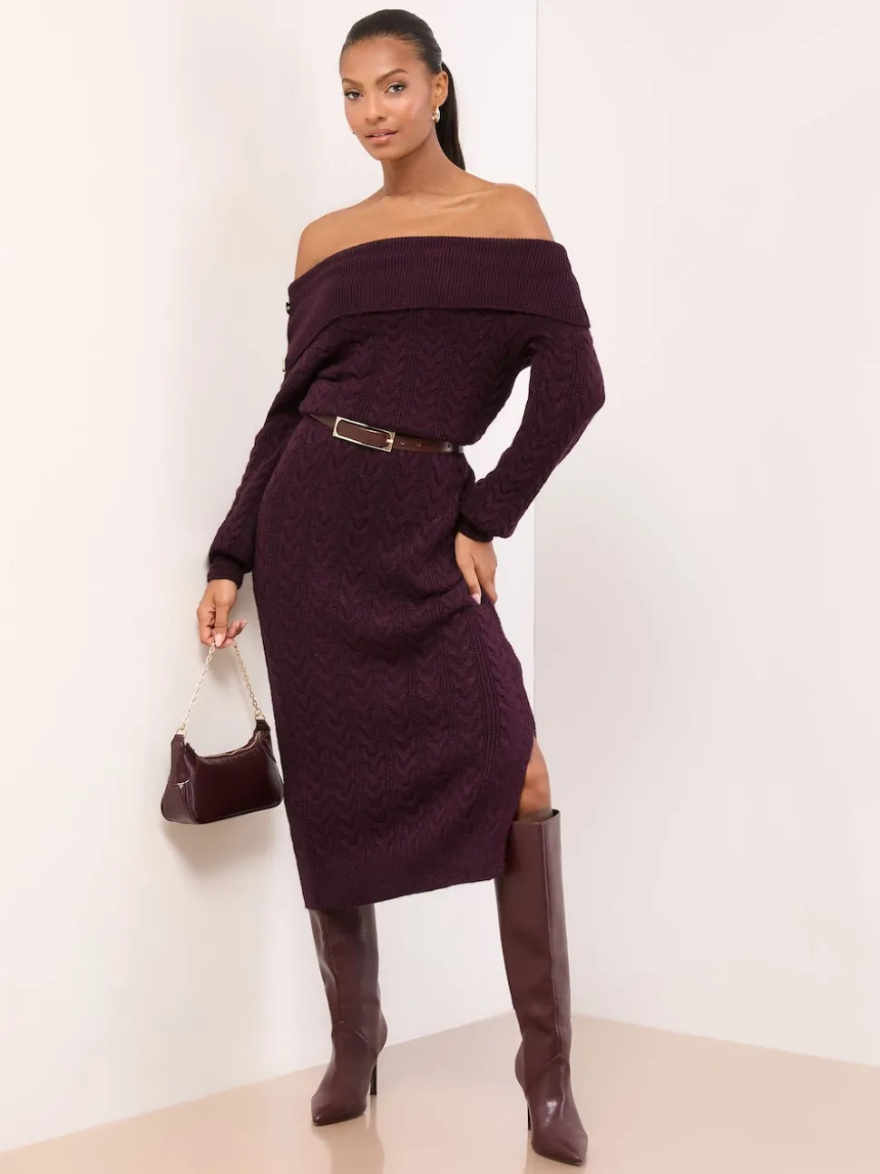Jupe mi-longue Lipsy Co Ord en maille torsadée