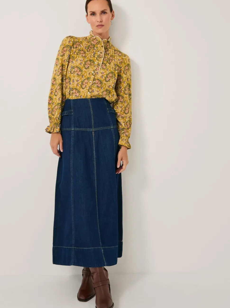 Jupe mi-longue Monsoon Brooke en Denim à coutures