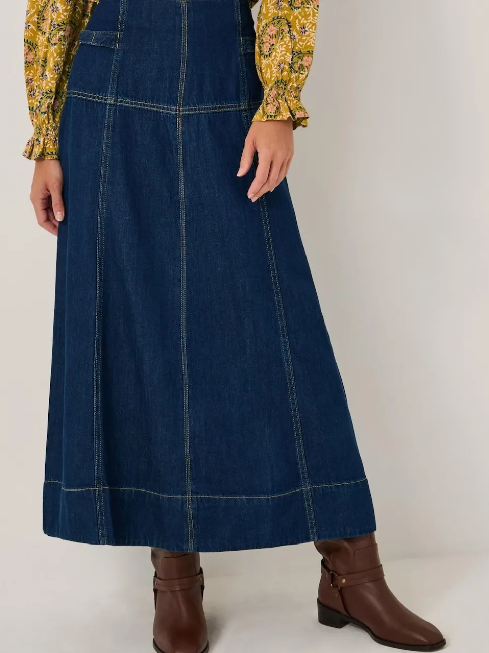 Jupe mi-longue Monsoon Brooke en Denim à coutures