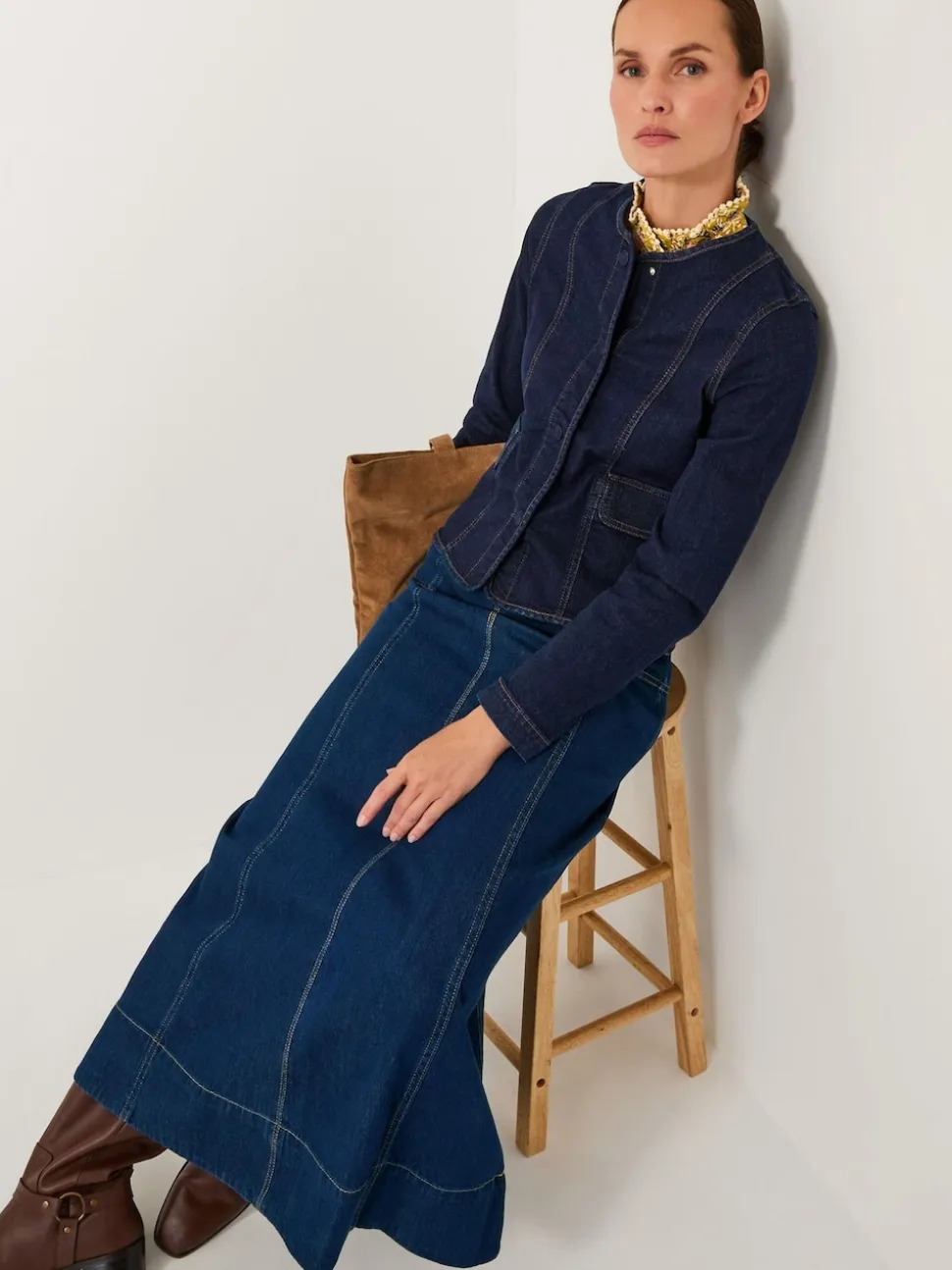 Jupe mi-longue Monsoon Brooke en Denim à coutures