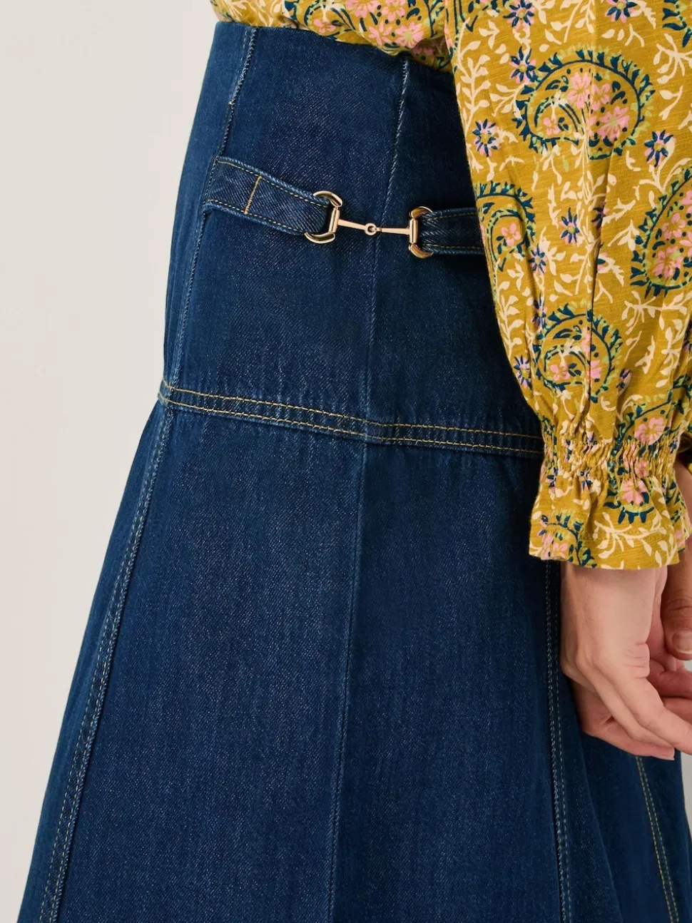 Jupe mi-longue Monsoon Brooke en Denim à coutures