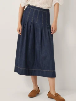 Jupe mi-longue Monsoon Darcie plissée en denim
