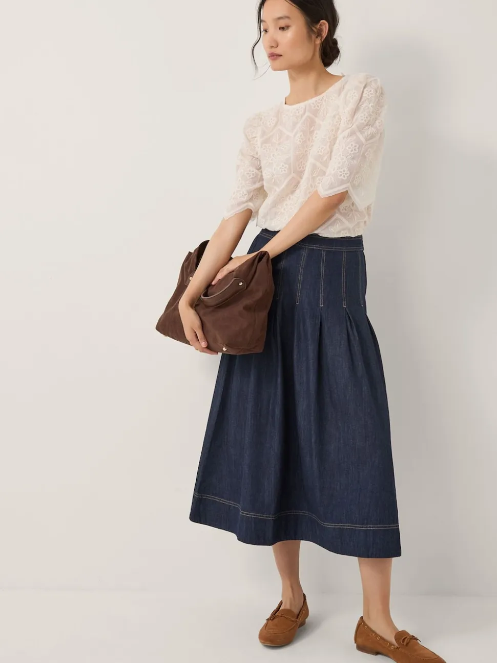 Jupe mi-longue Monsoon Darcie plissée en denim
