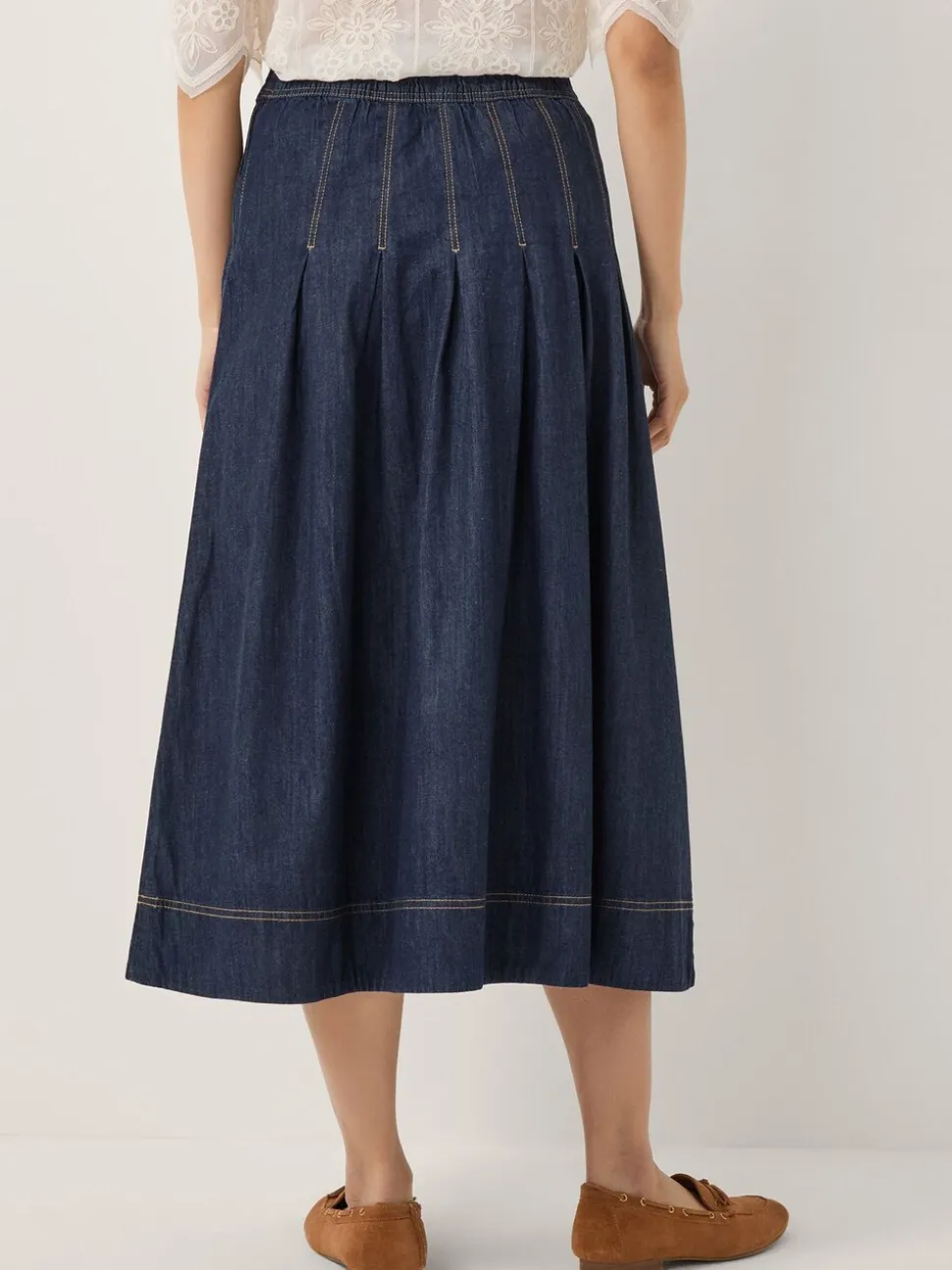 Jupe mi-longue Monsoon Darcie plissée en denim
