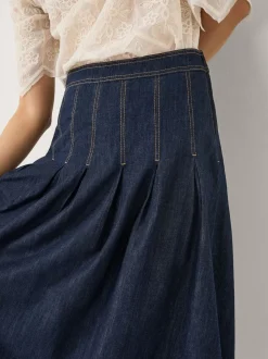 Jupe mi-longue Monsoon Darcie plissée en denim