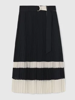 Jupe mi-longue plissée ceinturée Reiss Goldie