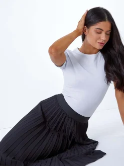 Jupe mi-longue plissée Roman Petites tailles à taille élastique