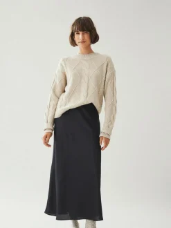Jupe mi-longue vila en satin taille haute