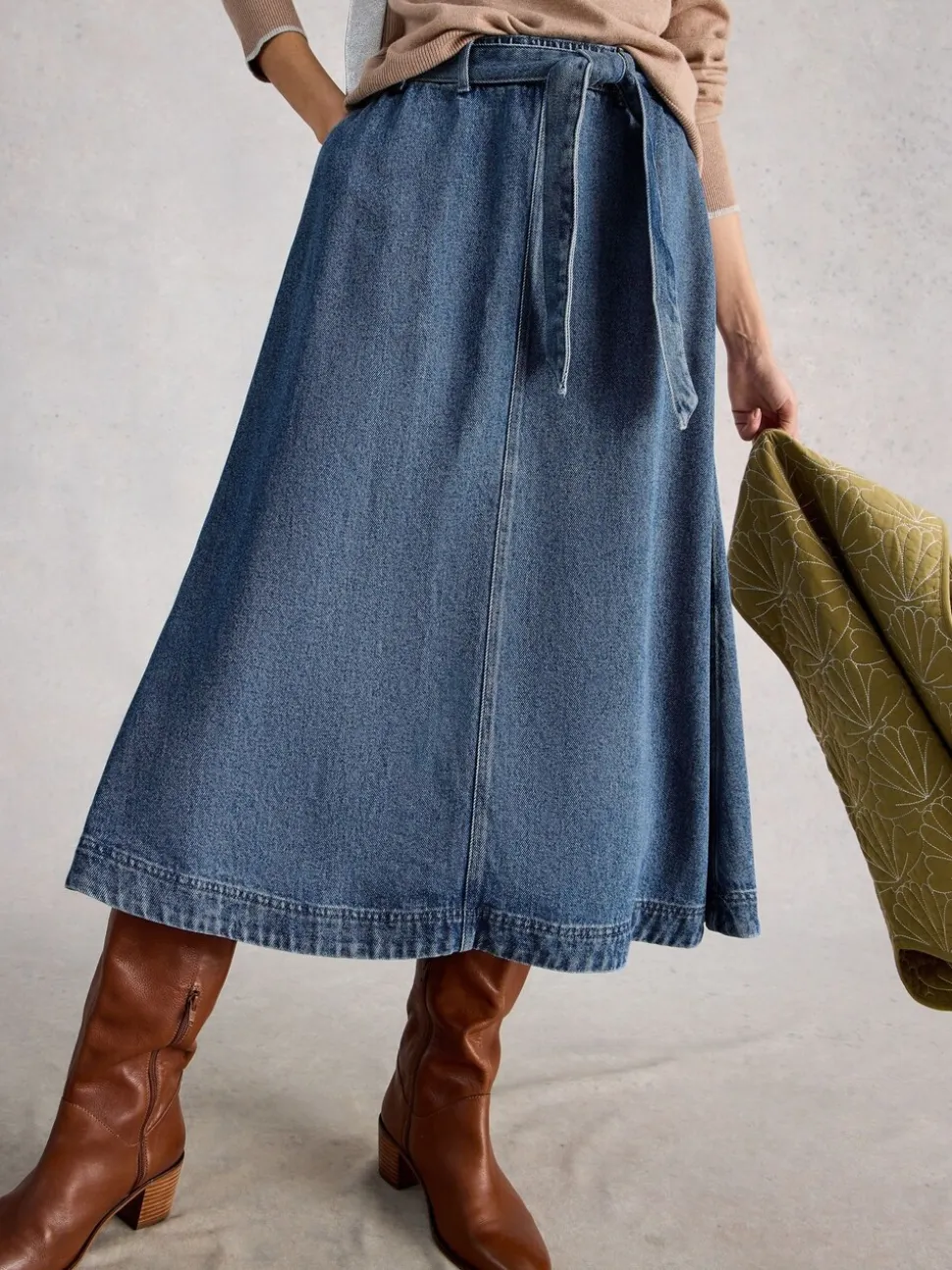 Jupe mi-longue White Stuff Lexi en Denim