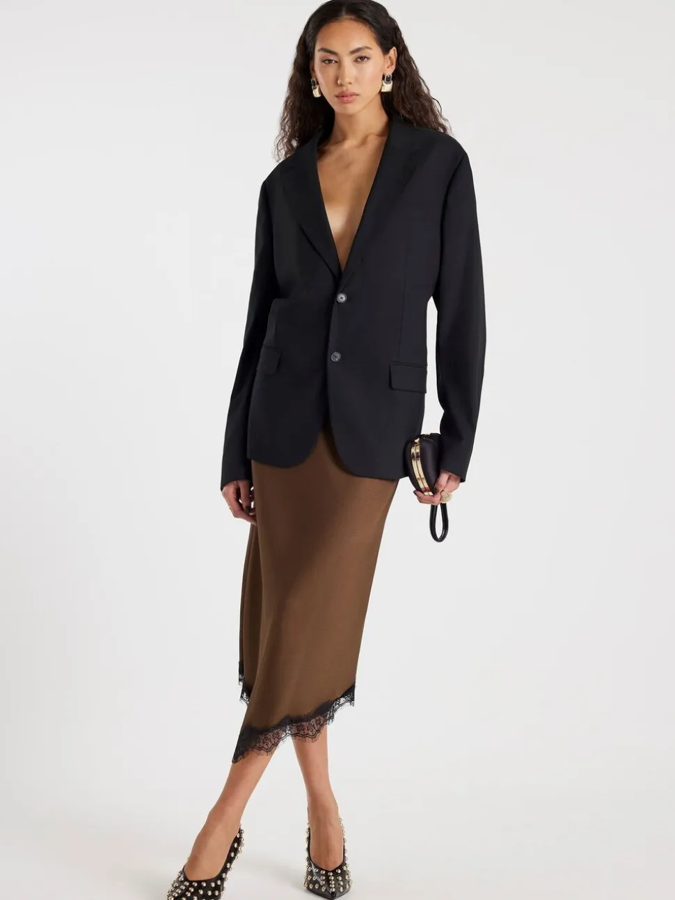 Jupe River Island asymétrique en satin bordée de dentelle