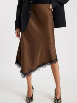 Jupe River Island asymétrique en satin bordée de dentelle