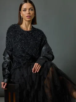 Jupe Roman élastique avec superposition en tulle