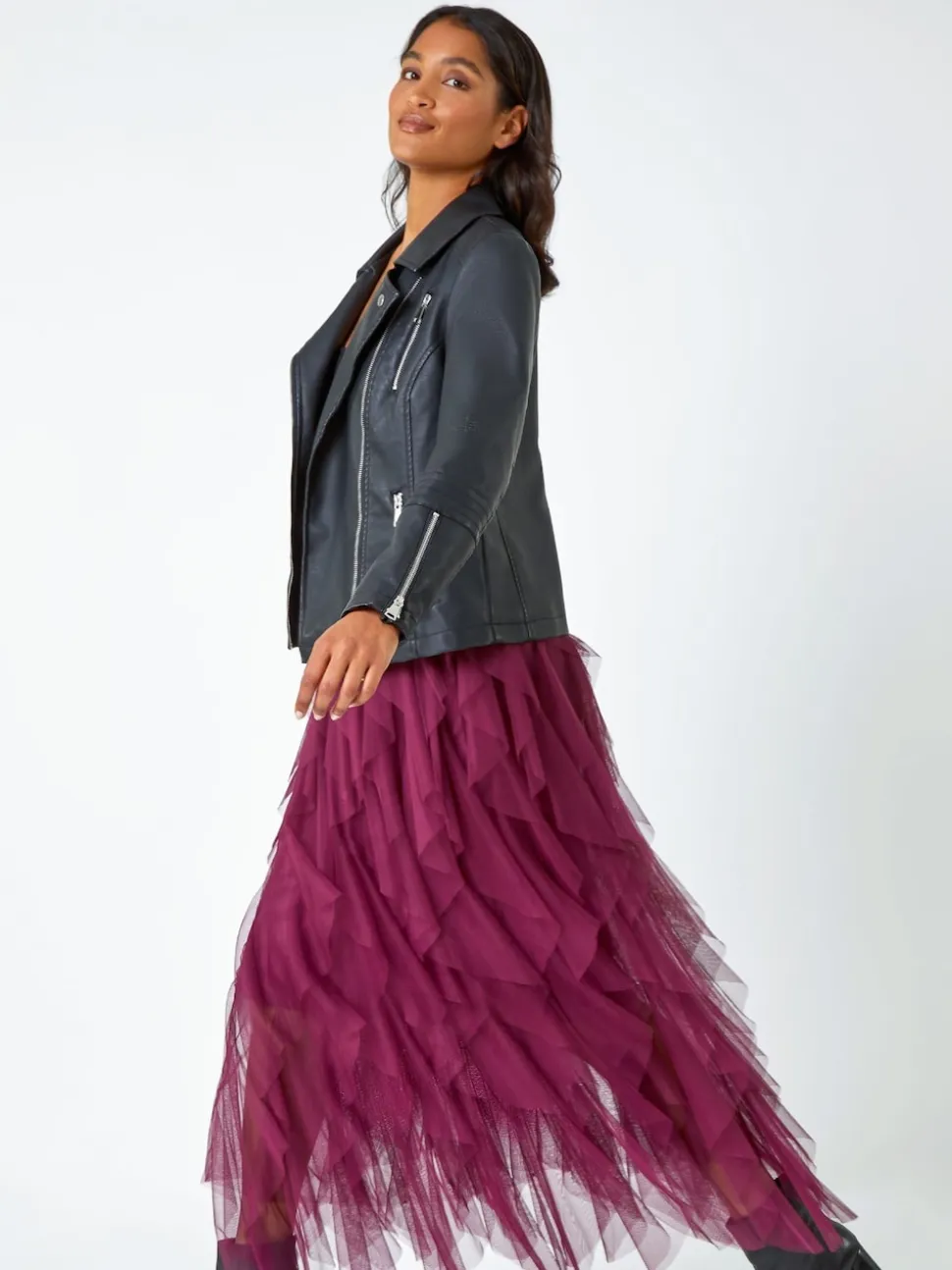 Jupe Roman élastique avec superposition en tulle