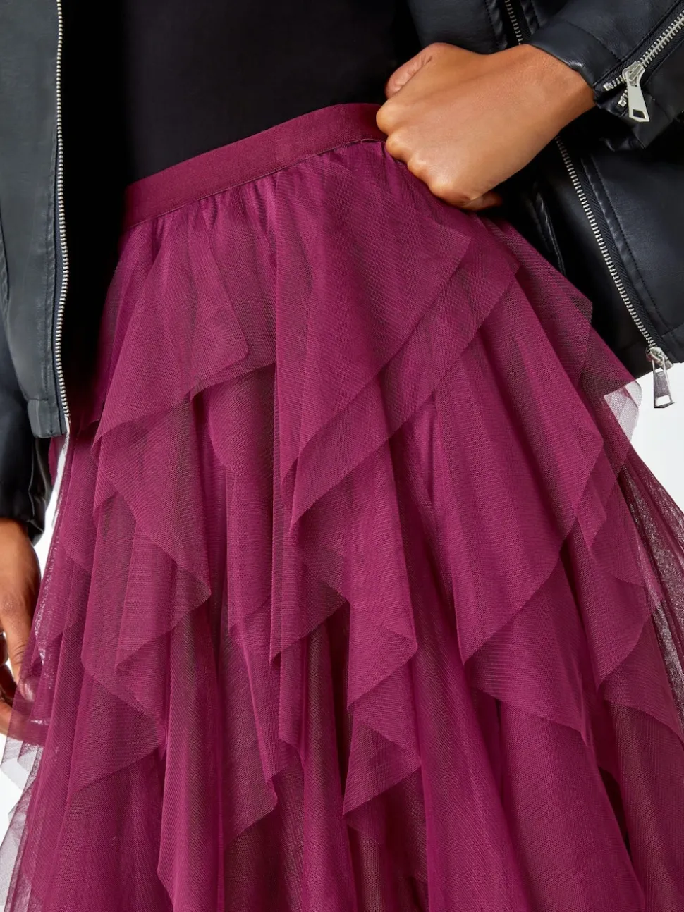 Jupe Roman élastique avec superposition en tulle