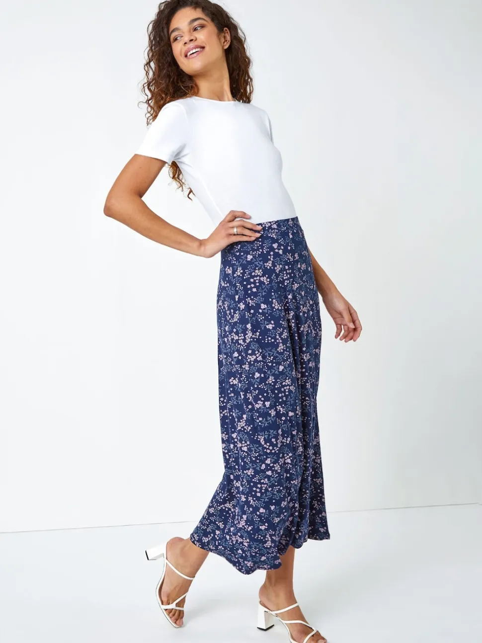 Jupes Roman Fleuri Imprimé extensibles mi-longues