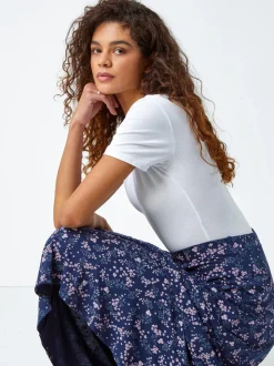 Jupes Roman Fleuri Imprimé extensibles mi-longues