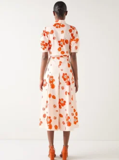 Jupes-culottes LK Bennett & Flora ivoire multicolore en coton plissé en satin fleuri