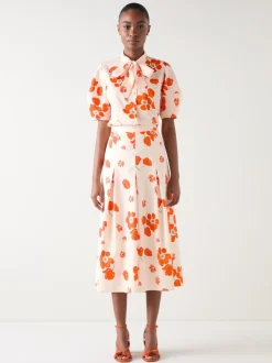 Jupes-culottes LK Bennett & Flora ivoire multicolore en coton plissé en satin fleuri