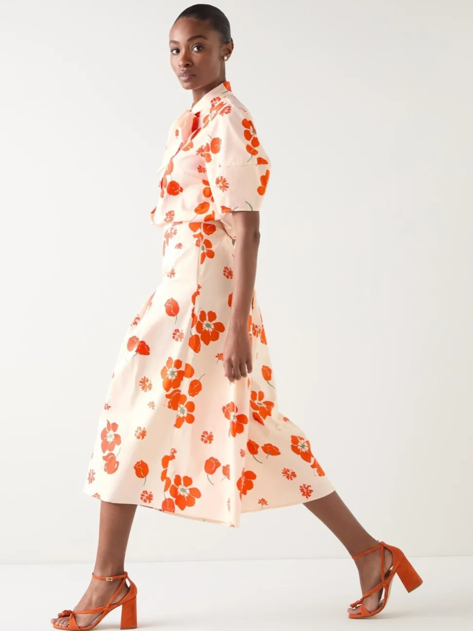 Jupes-culottes LK Bennett & Flora ivoire multicolore en coton plissé en satin fleuri