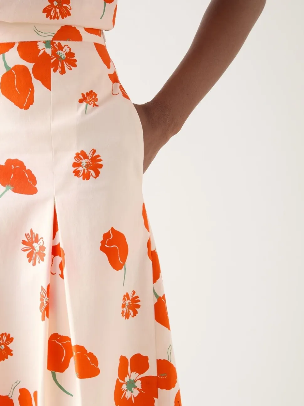 Jupes-culottes LK Bennett & Flora ivoire multicolore en coton plissé en satin fleuri