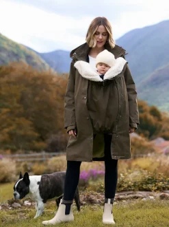 kaki - Parka de maternité et de bébé Seraphine 3 en 1 avec doublure en imitation peau de mouton