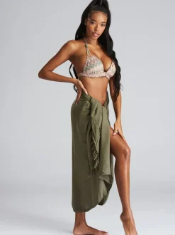 kaki - South Beach Dissimuler le sarong froissé à franges en viscose