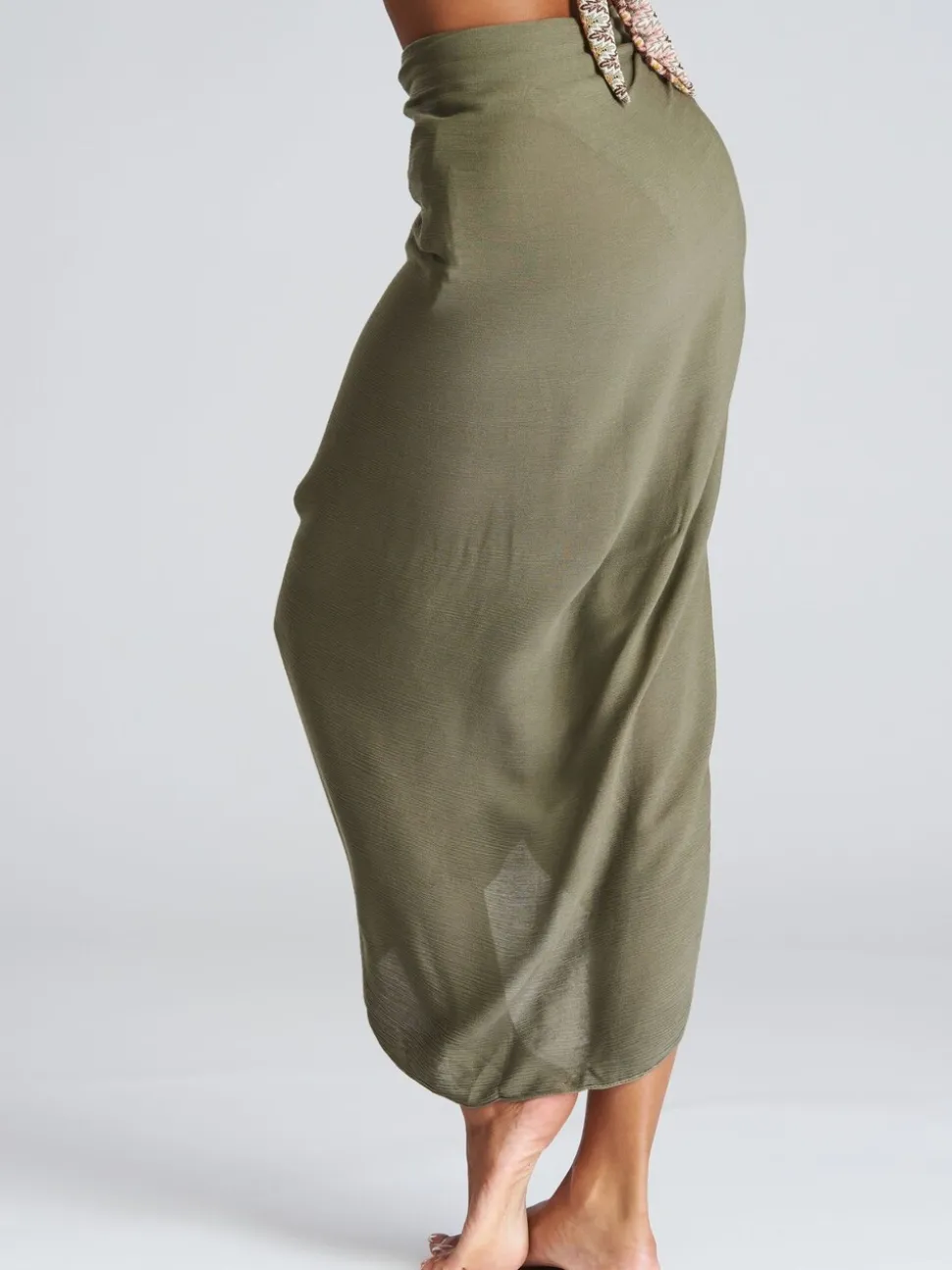 kaki - South Beach Dissimuler le sarong froissé à franges en viscose
