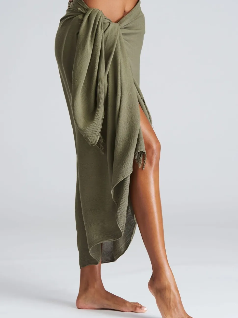 kaki - South Beach Dissimuler le sarong froissé à franges en viscose