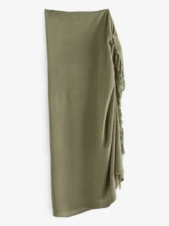kaki - South Beach Dissimuler le sarong froissé à franges en viscose