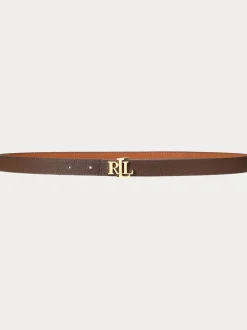 Lauren Fauve/Marron foncé - Lauren Ralph Lauren 1.9cm Ceinture réversible en cuir galet à logo skinny
