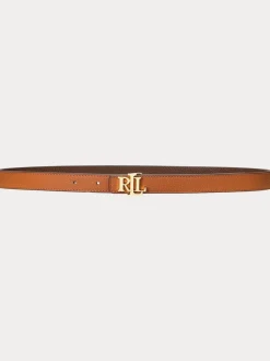 Lauren Fauve/Marron foncé - Lauren Ralph Lauren 1.9cm Ceinture réversible en cuir galet à logo skinny