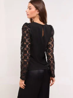 Lipsy Haut à manches bouffantes en tissu 3D