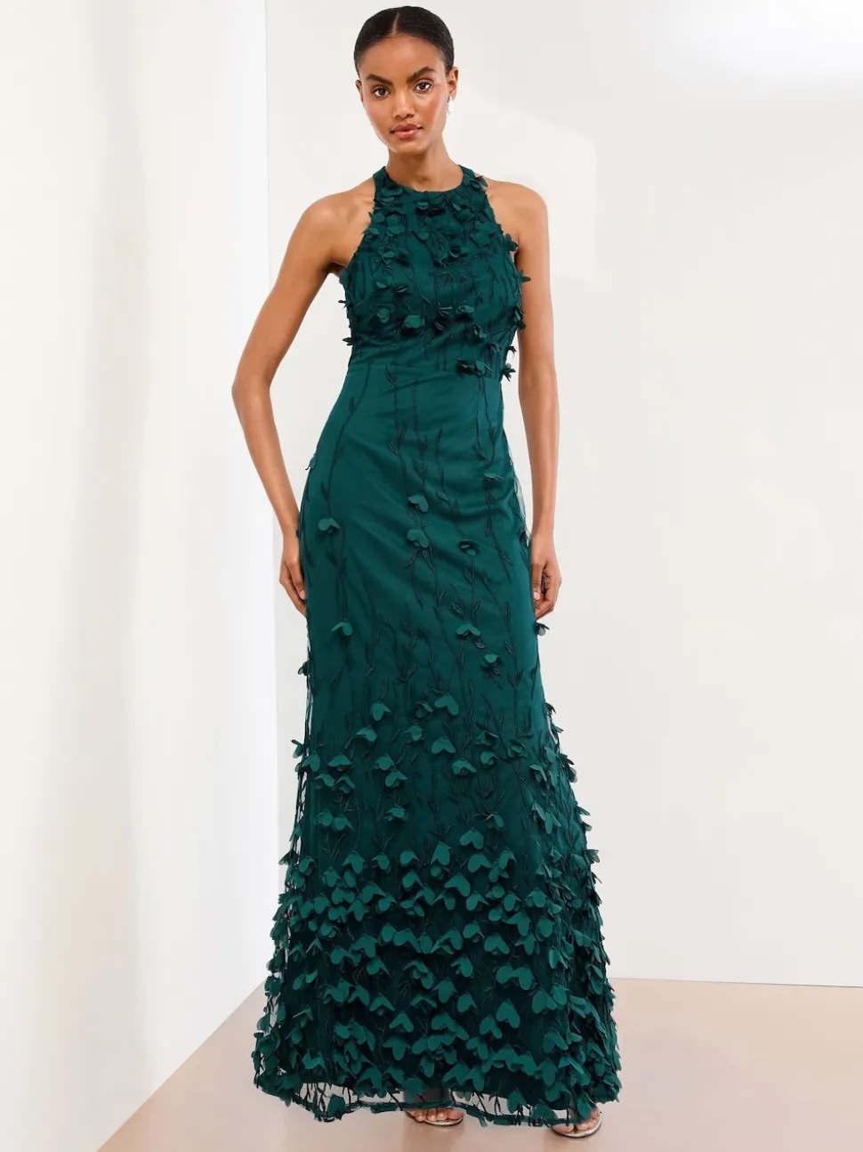 Lipsy Robe longue texturée à fleurs 3D haut de gamme