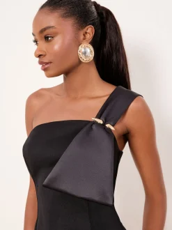 Lipsy Robe mi-longue bodycon à nœud asymétrique à une épaule