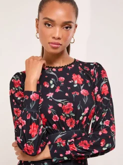 Lipsy Robe sous-buste en jersey à bordure en Dentelle Fleuri Court